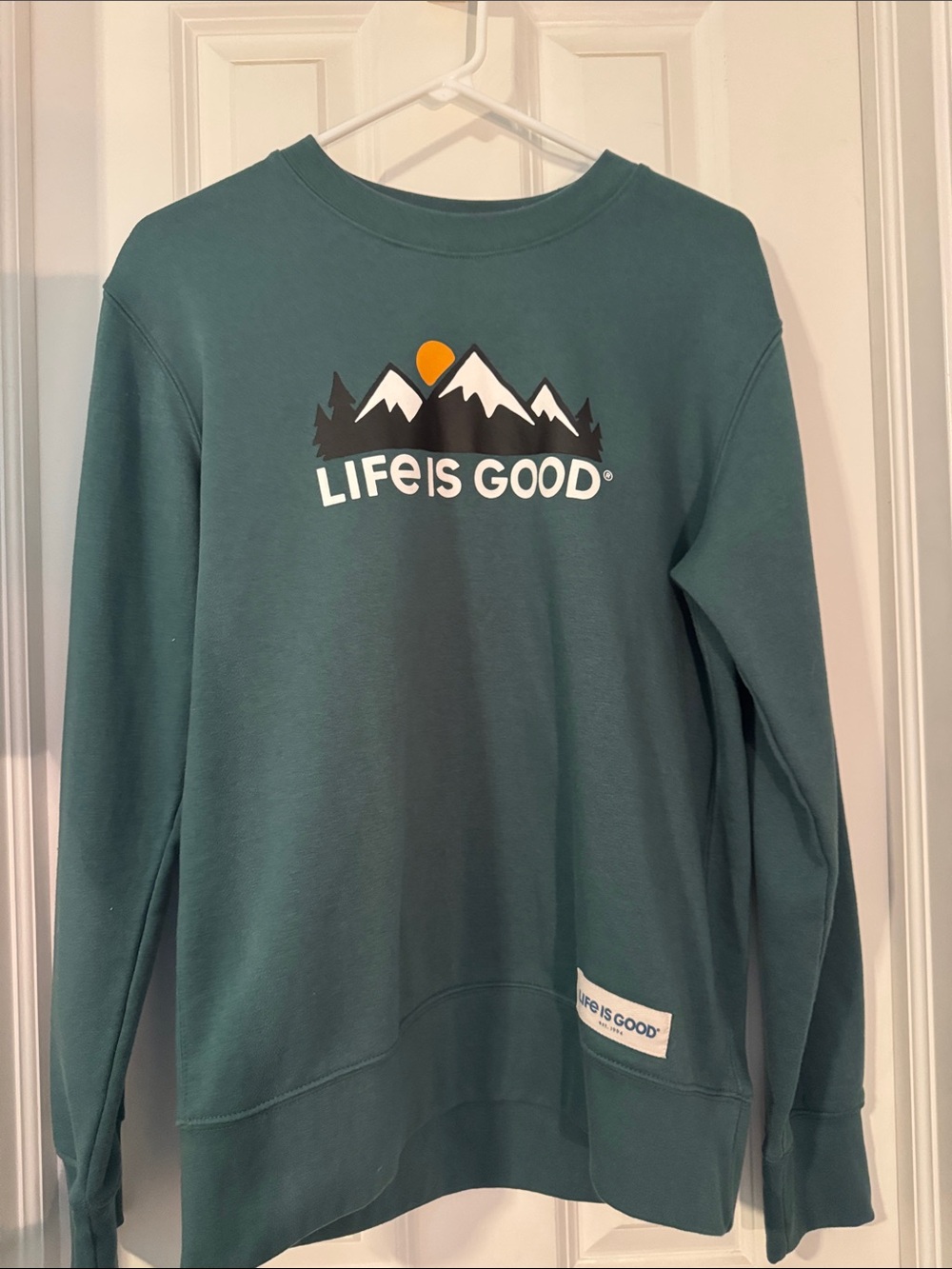 Life Is Good Teal Mountain Logo Crewneck Sweatshirt